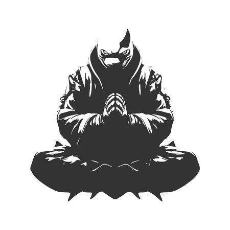 shark monk ranger, vintage logo line art concept black and white color, hand drawn illustrationのイラスト素材