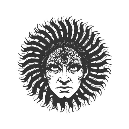 spiral tach thief of sorrow, vintage logo line art concept black and white color, hand drawn illustrationのイラスト素材