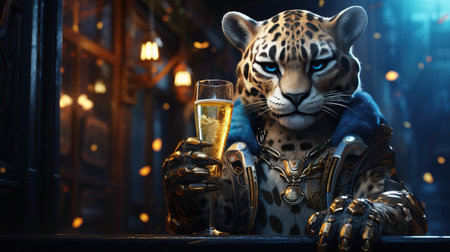 ocelot entertainer, digital art illustration, Generative AIの素材