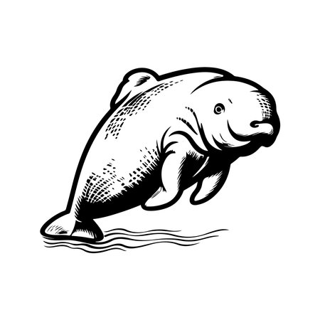 angry dugong, vintage hand drawn illustrationのイラスト素材