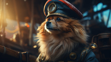 dog serious sailor, digital art illustration, Generative AIの素材