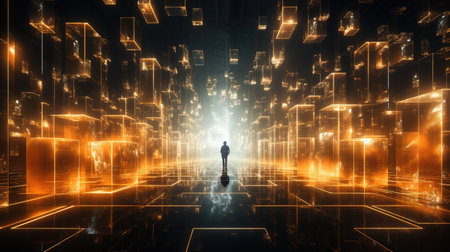 infinite data matrix, digital art illustration, Generative AIの素材