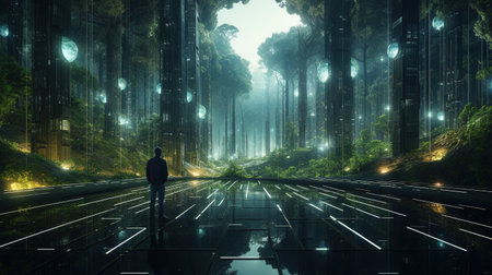 reflective pathways of tomorrow, digital art illustration, Generative AIの素材