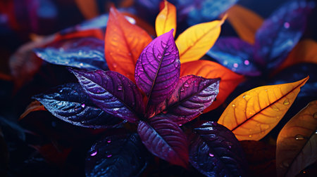 leaves in technicolor, digital art illustration, Generative AIの素材