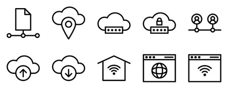 networking line style icon set collectionのイラスト素材