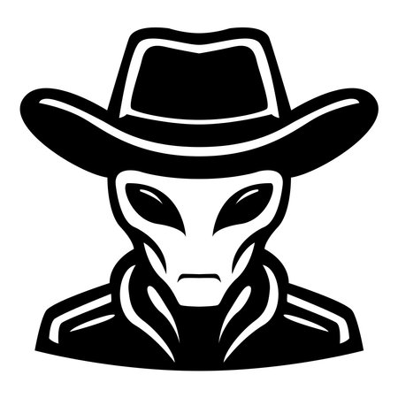 alien wearing cowboy hat iconic logo vector illustration.のイラスト素材