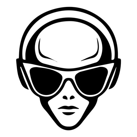 alien wearing sunglasses iconic logo vector illustration.のイラスト素材