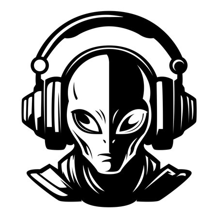 alien wearing headphones iconic logo vector illustrationのイラスト素材