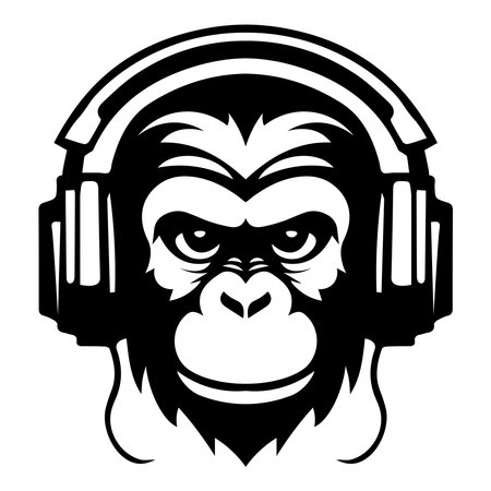 ferocious monkey wearing headphones iconic logo vector illustrationのイラスト素材