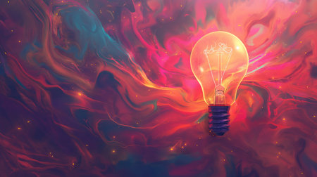 Brilliant Innovation Lightbulb Formed from Colorful Paint, Embodies Creative Idea Conceptの素材
