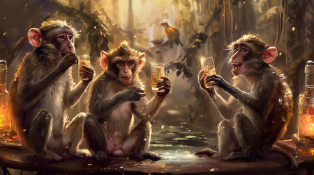Tipsy Pranksters Group of Drunken Monkeys Delightの素材
