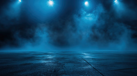 Urban Noir Dark Street Scene with Neon Lights and Concrete Studio Room, Evoking Mystery and Atmosphere for Displayの素材