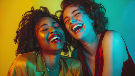 Bonds Beyond Borders Interracial Best Friends Sharing Laughter in the Studioの素材