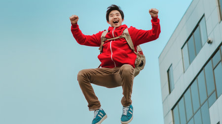 Casual Heroics Embracing Adventure with a Playful Leapの素材