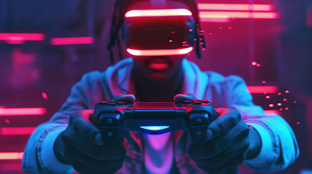 Metaverse Thrills Gamer Hands Dive into Virtual Reality Adventureの素材