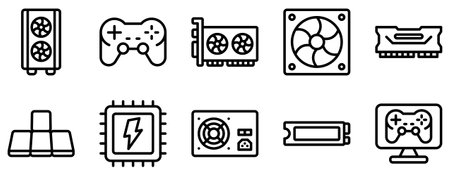 Ultimate Gaming PC Icon Set in Line Style