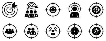 Target Icon Set Focused Solid Style Collection for Goal Setting and Achievementのイラスト素材