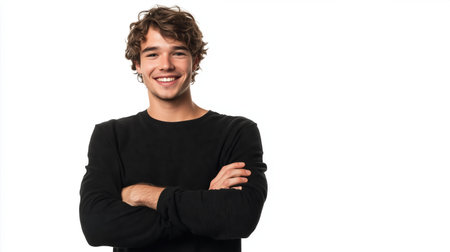 A portrait of a young, attractive man with folded arms and a smile. A studio shot of happy, smiling males with their hands crossed ,Full depth of field, isolated on white backgroundの素材