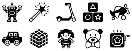 Children Toys Icon Set Playful Solid Style Collection for Fun and Imaginationのイラスト素材