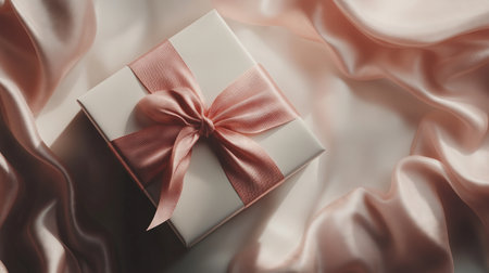 Ribbon-adorned gift box isolated on a white backdropの素材