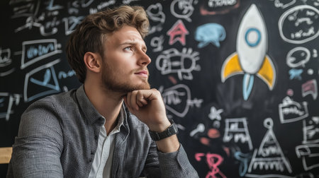Stylish Businessman Deep in Thought About Innovative Strategiesの素材