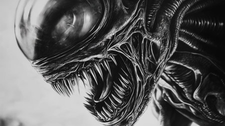 This is a high-resolution, incredibly realistic, and detailed drawing of an alienの素材