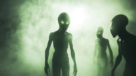 Unsettling alien silhouettes and intense backdrop lightの素材