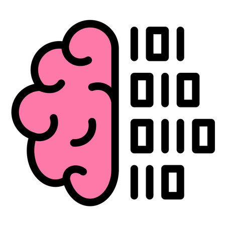 Brain Code Binary Icon AI and Data Processing in Flat Line Color Style.のイラスト素材