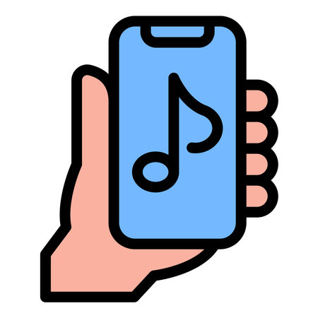 Play Music Smartphone Icon Mobile Audio Streaming in Flat Line Color Style.のイラスト素材
