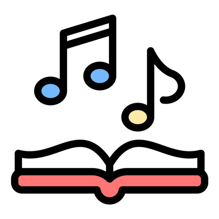 Music Book Icon Musical Notes and Learning in Flat Line Color Style.のイラスト素材