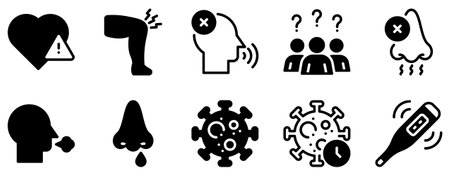 Coronavirus Symptom Icon Set Informative Solid Style Collection for Health Awareness.のイラスト素材
