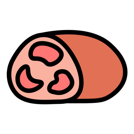 Meatloaf Icon A flat line color style illustration of a sliced meatloaf with visible layers and texture, accompanied by a garnish or sauce detail.のイラスト素材
