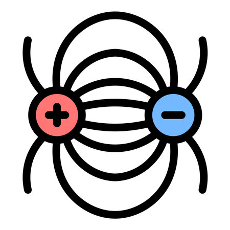 Magnetic field icon in flat line style representing magnetism electromagnetic forces and physics ideal for science education and technology concepts.のイラスト素材