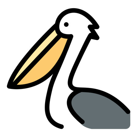 Pelican icon flat line style illustration representing resilience, nature, and coastal wildlife, suitable for marine, wildlife, and conservation themes..のイラスト素材
