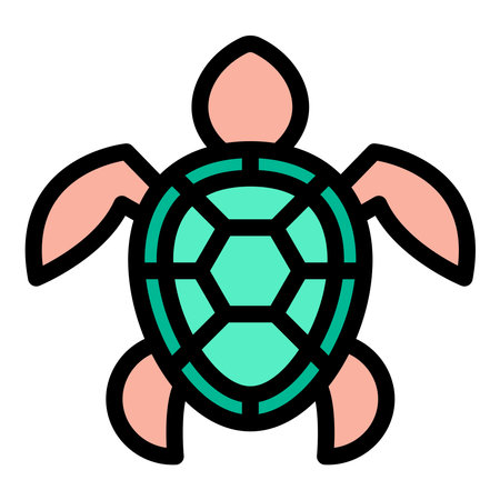 Turtle icon flat line style illustration representing marine life, slow and steady movement, and nature conservation, suitable for wildlife organizations, ecological campaigns, and pet-related designsのイラスト素材