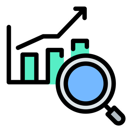 Analytics icon flat line style illustration representing data analysis and insights, suitable for business intelligence, performance tracking, and reporting.のイラスト素材