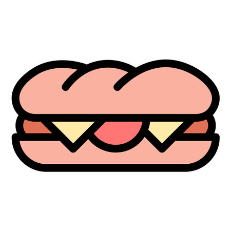 Sandwich icon flat line style illustration representing quick meals and snacks, suitable for cafe, deli, and food delivery projectsのイラスト素材