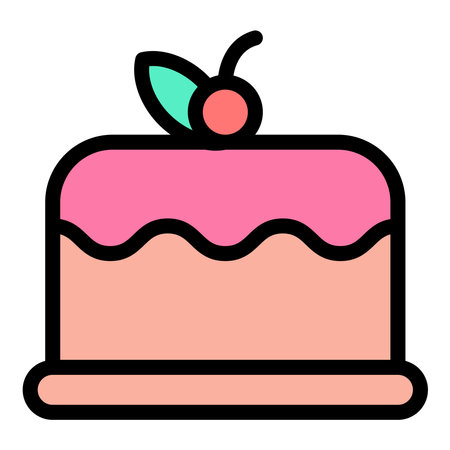 Cake icon flat line style illustration representing desserts and celebrations, suitable for bakery, party, and food-related projectsのイラスト素材