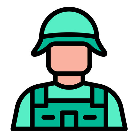 Soldier icon flat line style illustration representing military personnel and armed service, suitable for defense, tactical, and strategy-related projectsのイラスト素材