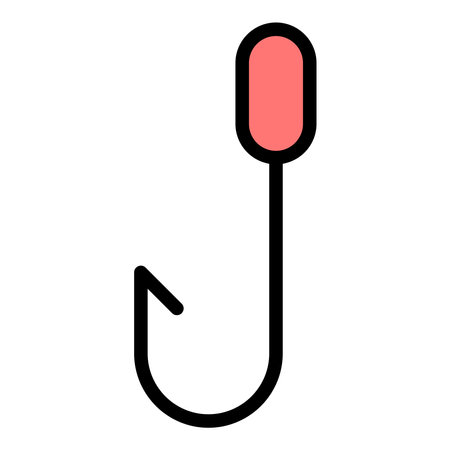 Hook icon flat line style illustration representing fishing gear and attachment tools, suitable for marine, outdoor, and angling-related projectsのイラスト素材