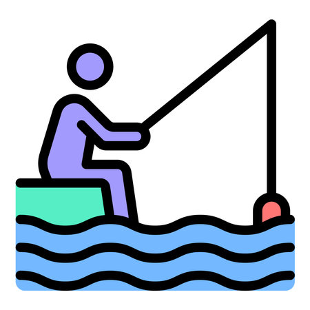 Fishing icon flat line style illustration representing the activity of catching fish, suitable for outdoor, recreational, and marine-related projectsのイラスト素材