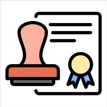 Notary icon flat line style illustration representing official certification and document authentication, suitable for legal, administrative, and government-related projectsのイラスト素材