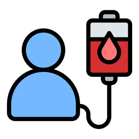 Blood donation icon flat line style illustration representing voluntary blood giving and life-saving support, suitable for healthcare campaigns, medical services, and humanitarian projectsのイラスト素材