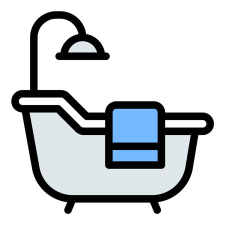 Bathtub icon flat line style illustration representing bathroom fixtures and relaxation spaces, suitable for home improvement, interior design, and hygiene product projectsのイラスト素材