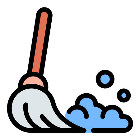 Mop icon flat line style illustration representing floor cleaning and sanitation tasks, suitable for housekeeping services, cleaning product branding, and facility maintenance projectsのイラスト素材