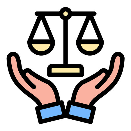 Justice icon flat line style illustration representing fairness and legal principles, suitable for law firms, legal education, and court-related projectsのイラスト素材
