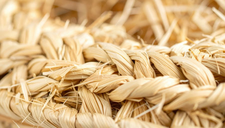 Close up of Easter basket straw detail with blurred copy space background, perfect for holiday celebration themes, seasonal decoration projects, festive design concepts, and springtime traditionの素材