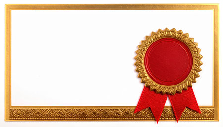 Close up of a graduation certificate seal with copy space background, perfect for education themes, academic achievement concepts, diploma design, official documentation, and success celebration .の素材