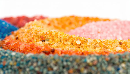 Macro close up of swirling colored sand layers with copy space background, suitable for abstract design themes, craft projects, decorative texture visuals, natural pattern concepts, and creative art.の素材