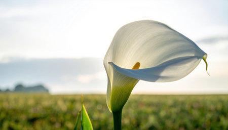 calla lily curve side on white seamless elegant shadow line refined minimal floral with generous copy spaceの素材